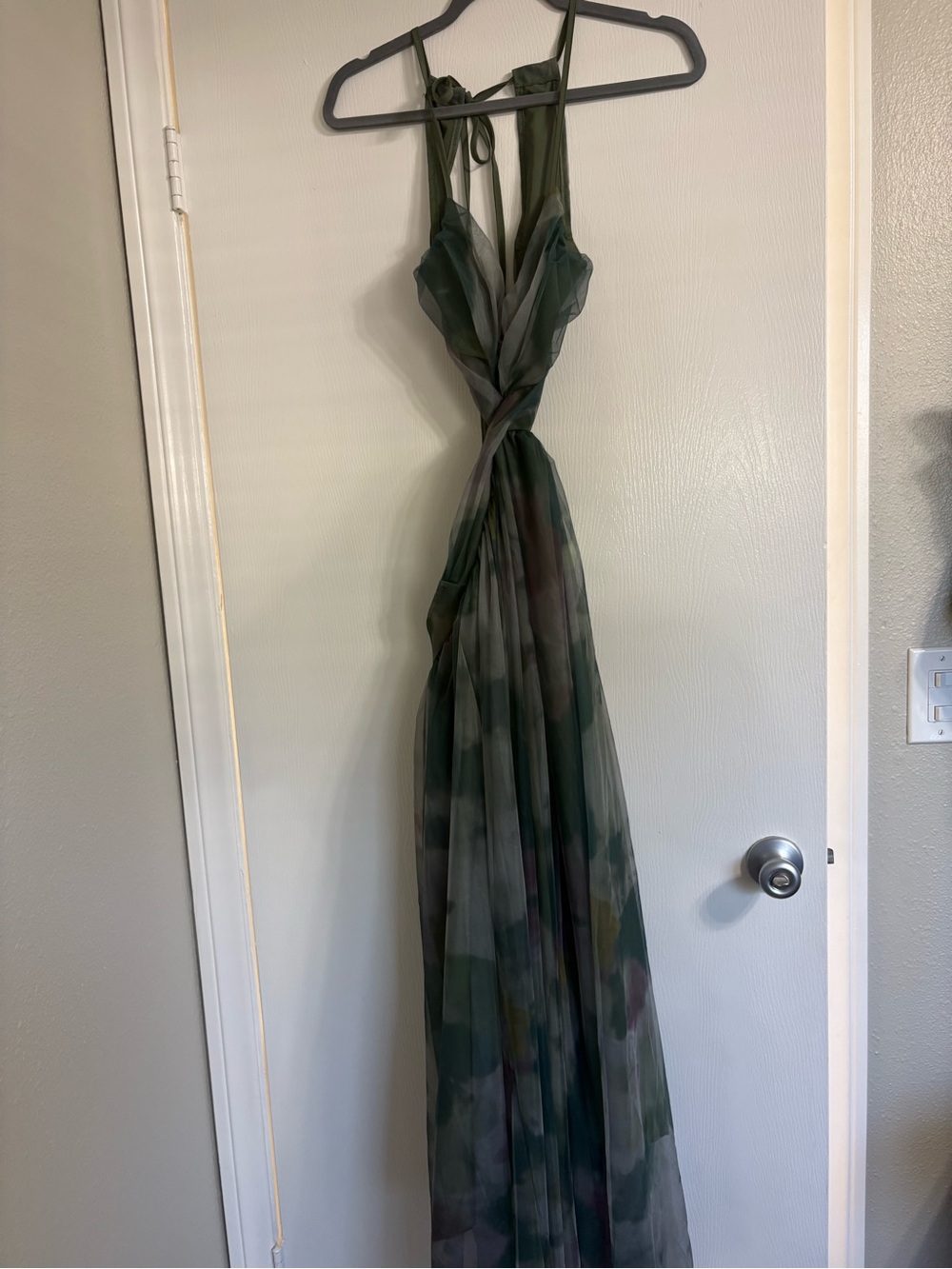 Olive Green Maxi Dress - Sleeveless Tie-Back